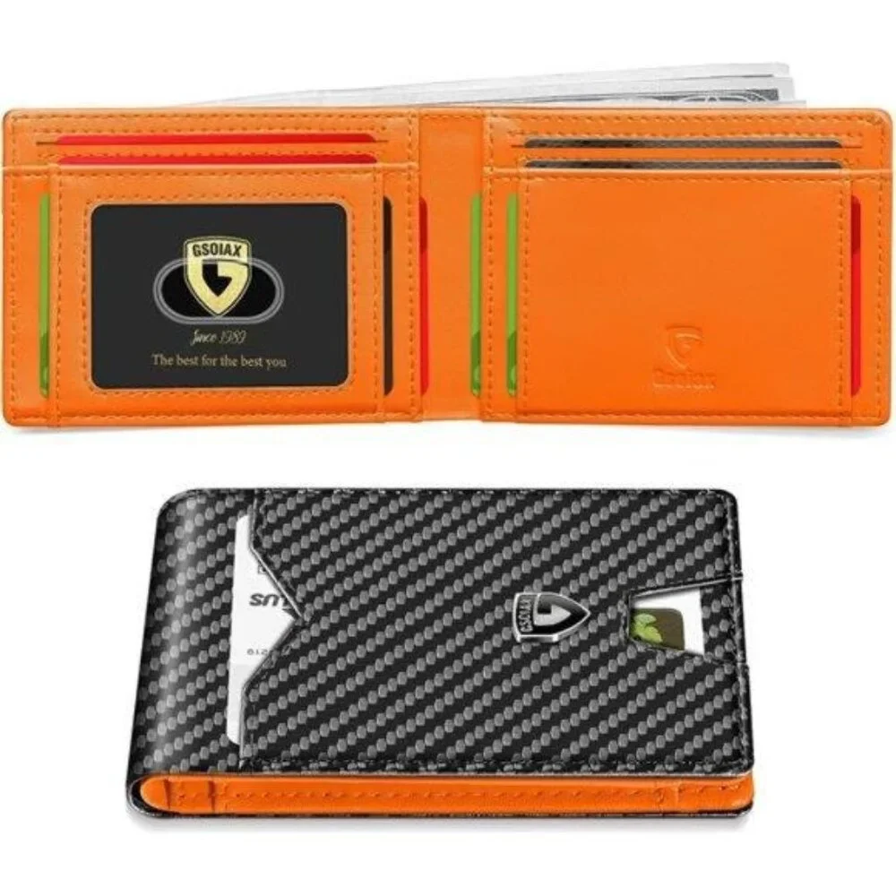 Mens Slim Wallet - Carbon Fiber & Rfid Blocking Credit Card Holder With Gift Box